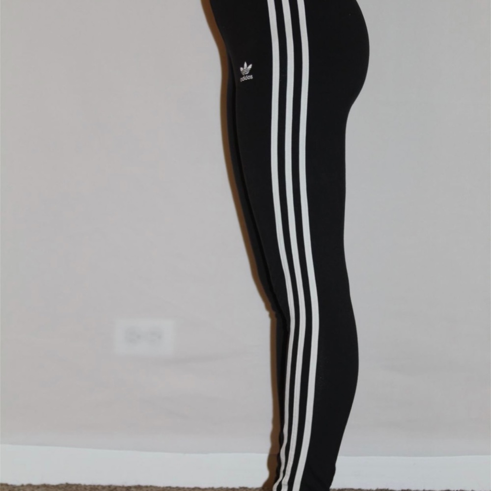 Adidas Black Leggings with White Stripes